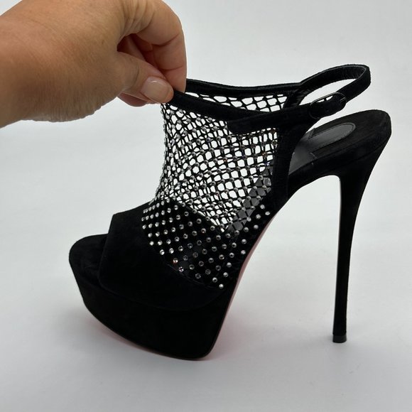 Christian Louboutin PLOUGESTA ALTA STRASS Fishnet Heels Pump Shoes Sandal - Picture 7 of 16